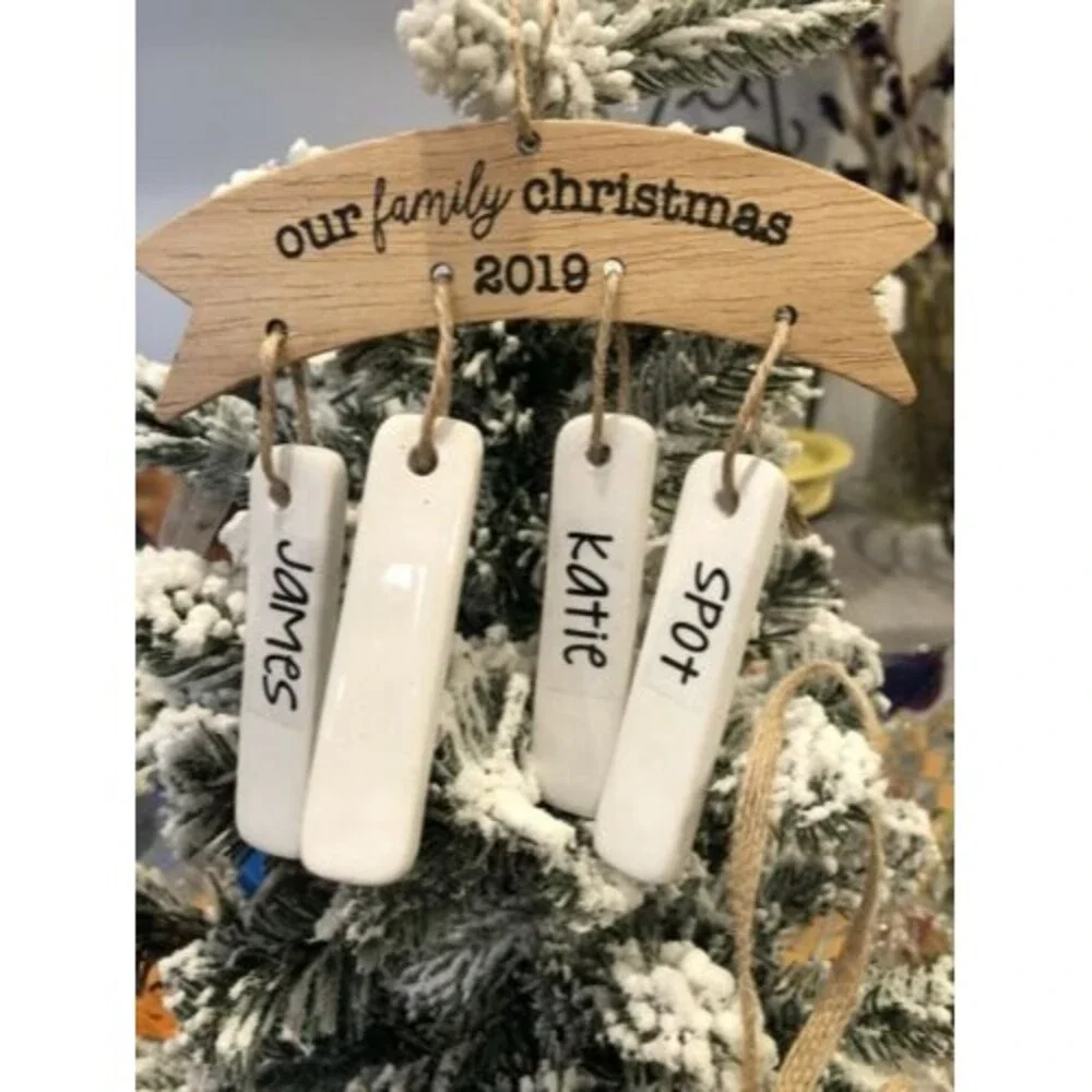 Mud Pie 2019 Family Ornament - Write On Ceramic Strips Family Members Names!